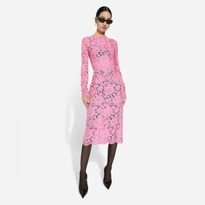 Dolce&Gabbana Floral Lace Long-Sleeve Midi Dress Pink